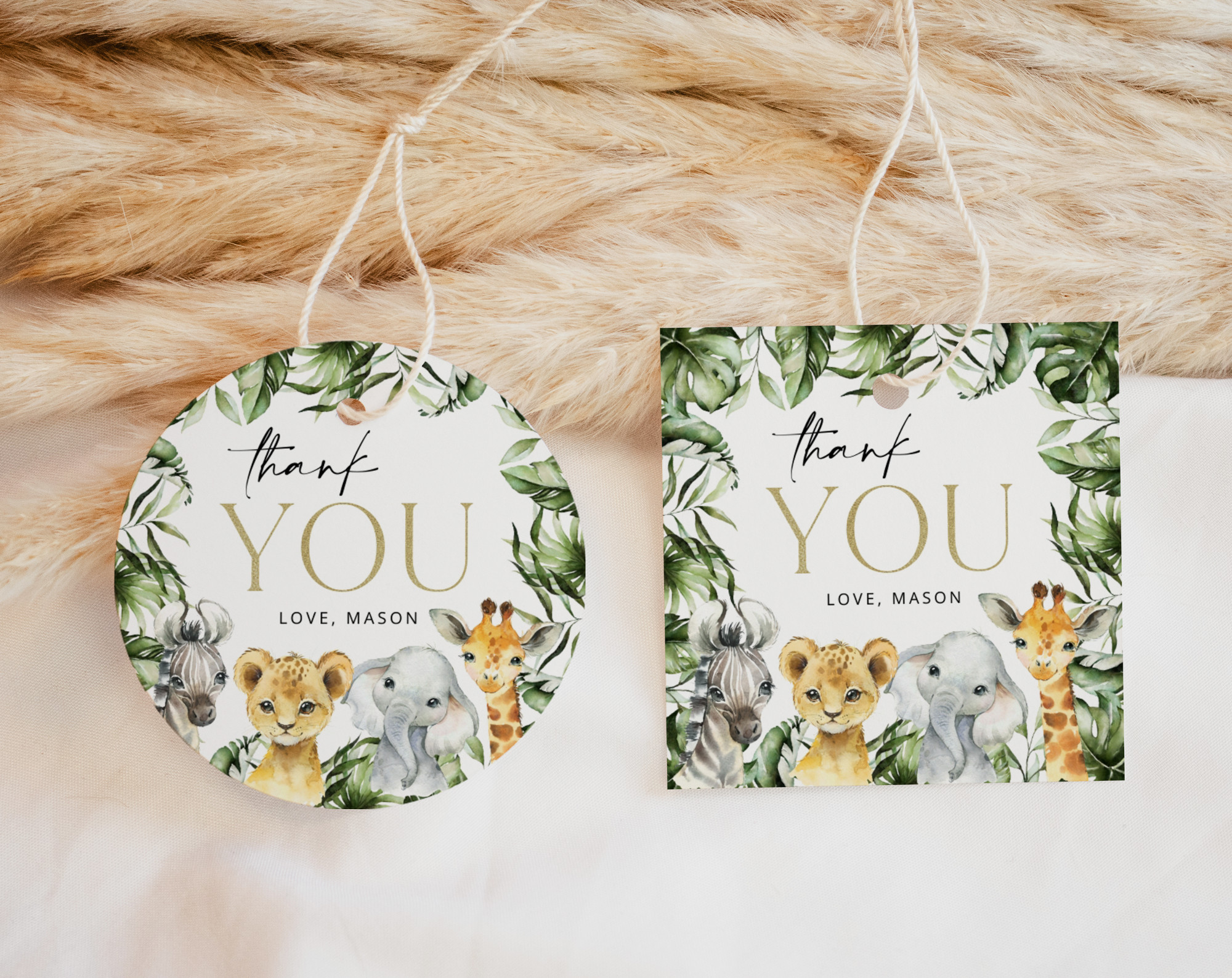 Jungle Animals Favor Tags, Gift Tags, First Birthday, Boy Birthday, Printable File, Edit Yourself, SH22