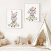 Little Bunny Pink Flowers Nursery Prints, Nursery Wall Art, Girl Nursery Decor, Printable File, SH05