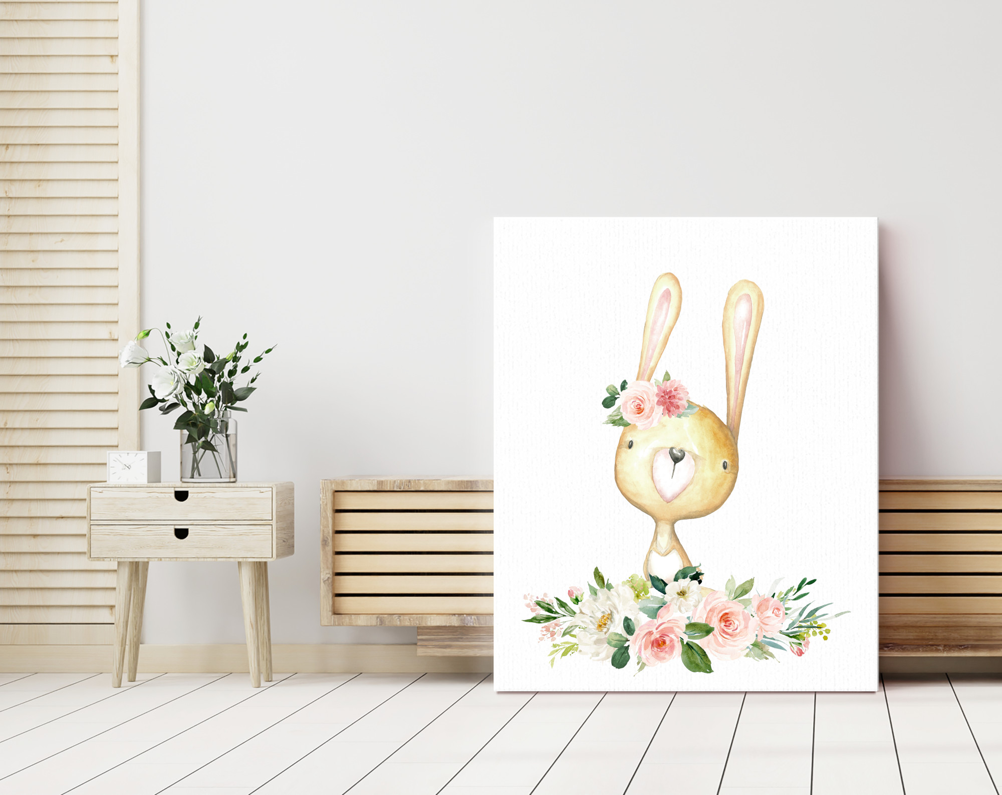 Pink Flowers Baby Woodland Animals Nursery Prints, Nursery Wall Art, Girl Nursery Decor, Printable File, SH09