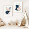 Navy and Blush Flowers Nursery Prints, Nursery Wall Art, Gender Neutral Nursery, Printable File, SH10