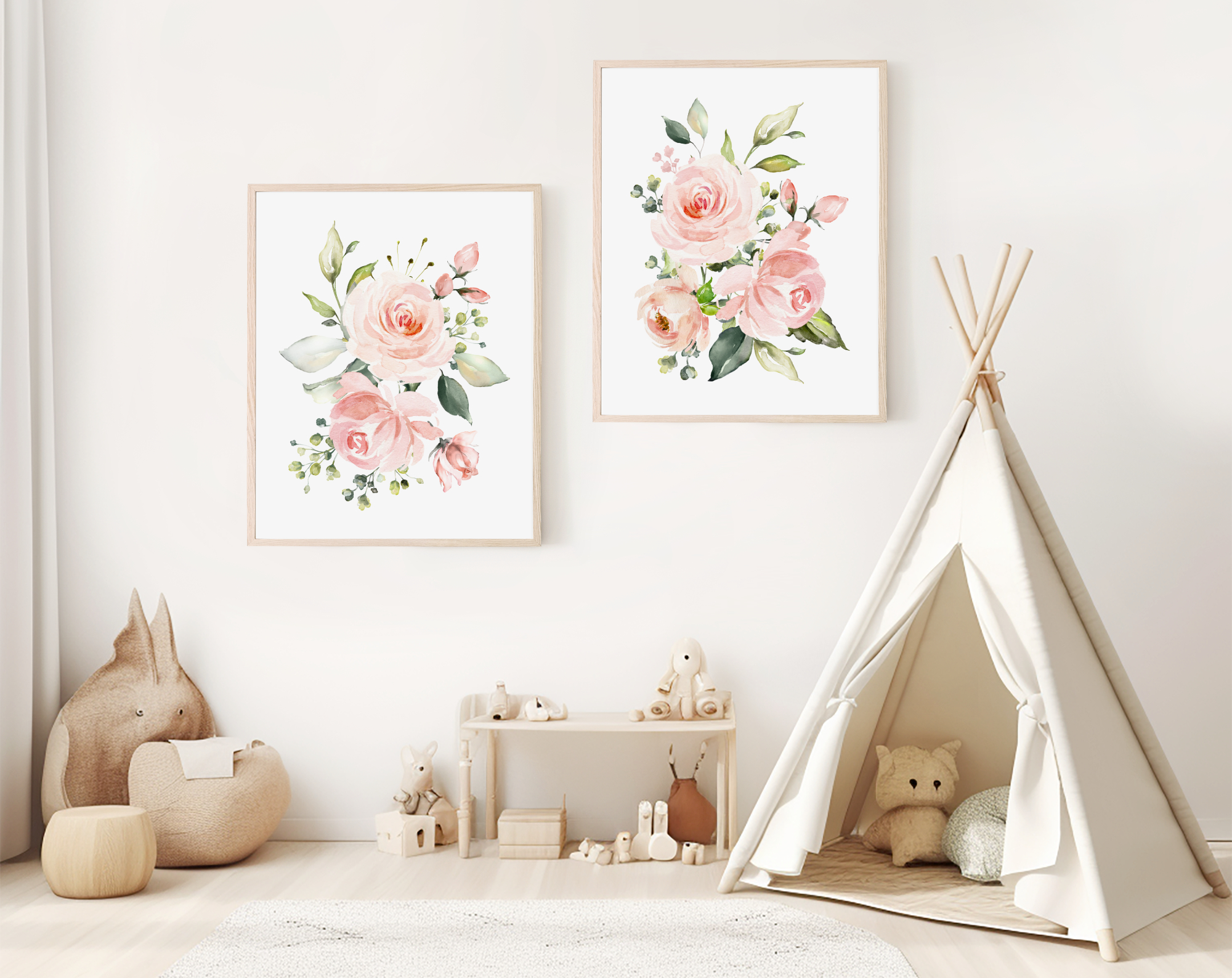 Pink Flowers Nursery Prints, Nursery Wall Art, Girl Nursery Decor, Printable File, SH10