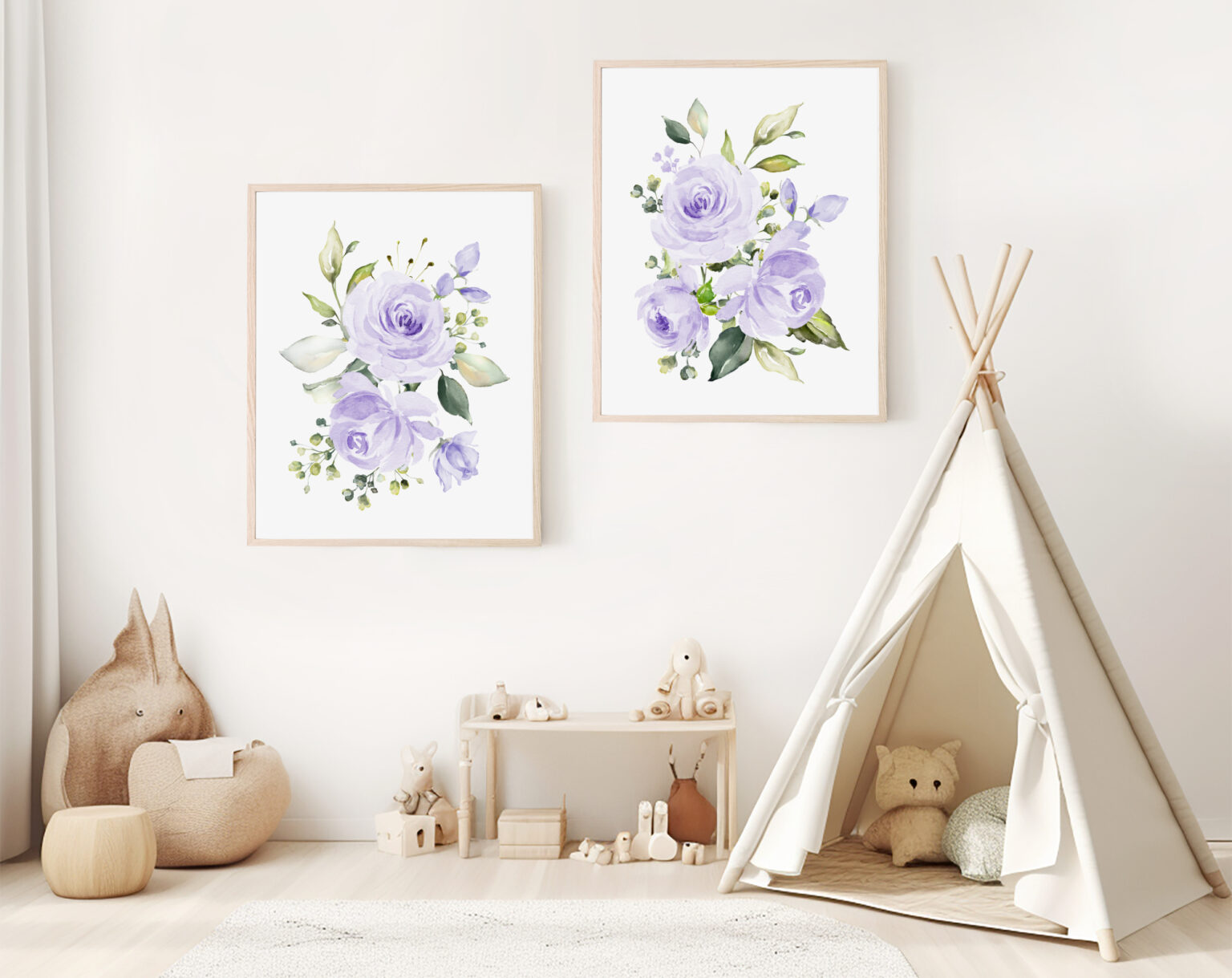 Purple Flowers Nursery Prints - Set of 2 - Nursery Wall Art Decor