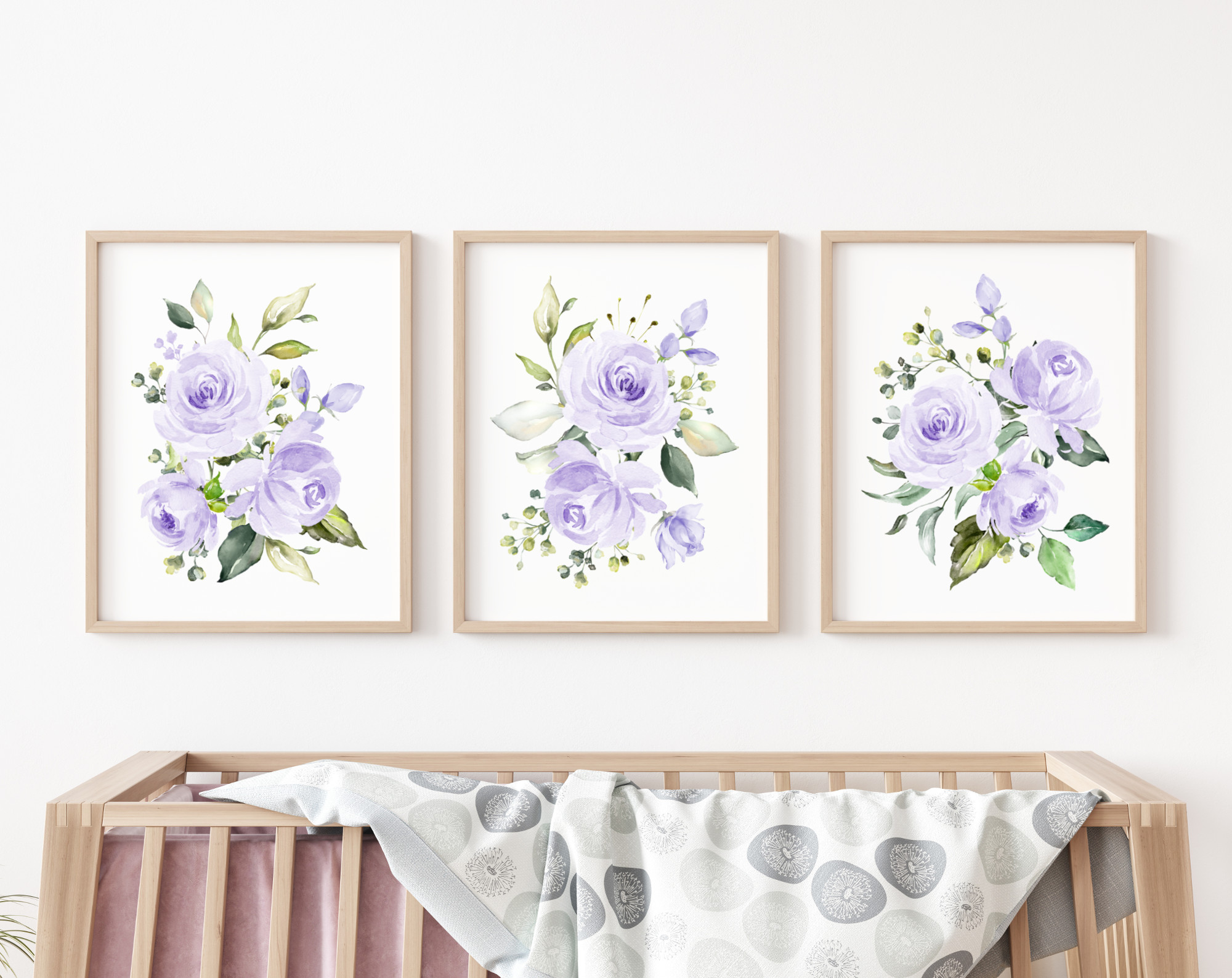 Purple Flowers Nursery Prints, Nursery Wall Art, Gender Neutral, Printable File, SH10