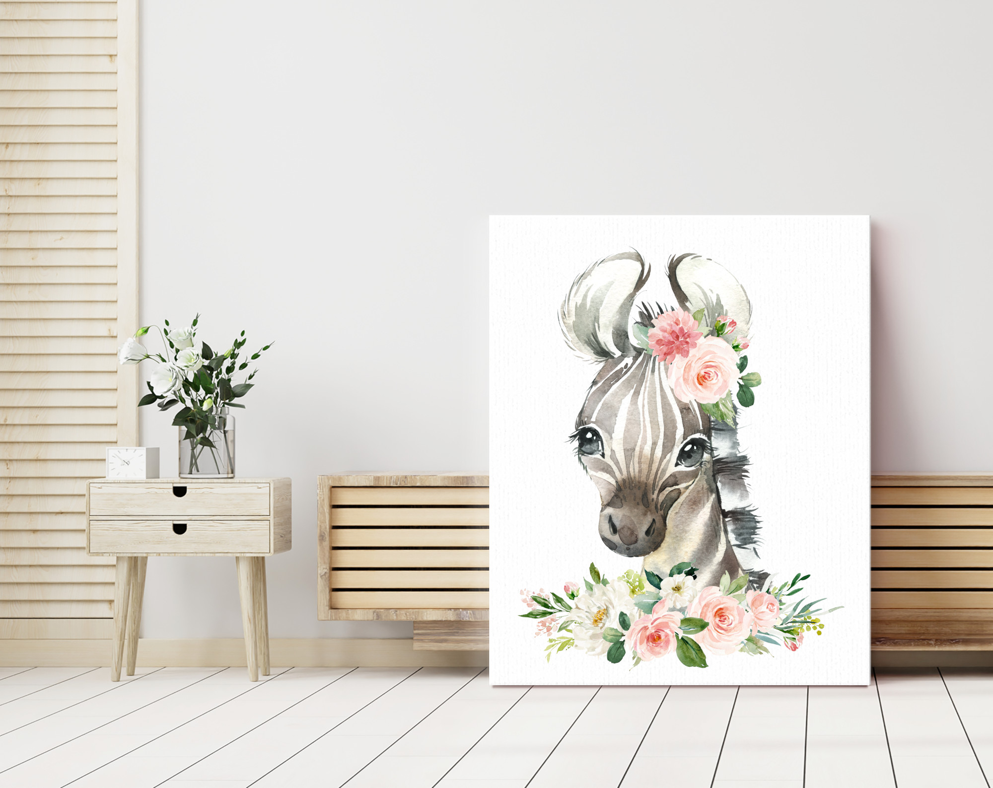Pink Flowers Jungle Animals Nursery Prints, Nursery Wall Art, Girl Nursery Decor, Printable File, SH11