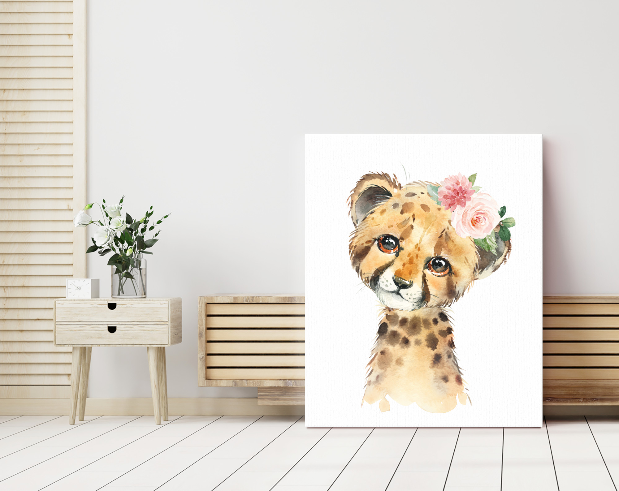 Pink Flowers Cheetah Nursery Prints, Jungle Animals, Nursery Wall Art, Girl Nursery Decor, Printable File, SH11