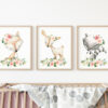 Pink Flowers Boho Woodland Animals Nursery Wall Art, Nursery Prints, Girl Nursery Decor, Printable File, SH12