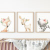 Pink Flowers Boho Woodland Animals Nursery Prints, Nursery Wall Art, Girl Nursery Decor, Printable File, SH12