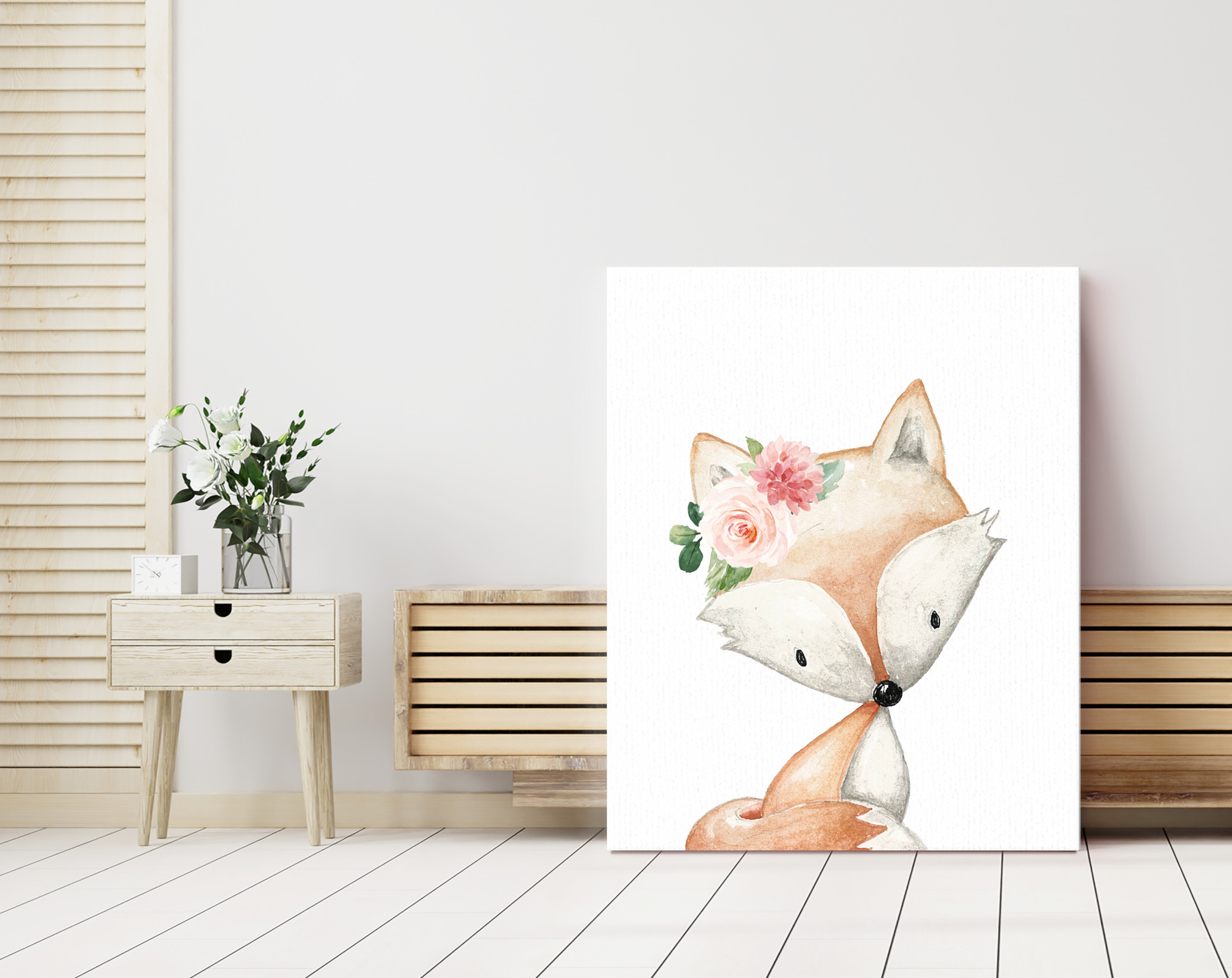 Pink Flowers Boho Woodland Animals Nursery Prints, Nursery Wall Art, Girl Nursery Decor, Printable File, SH12