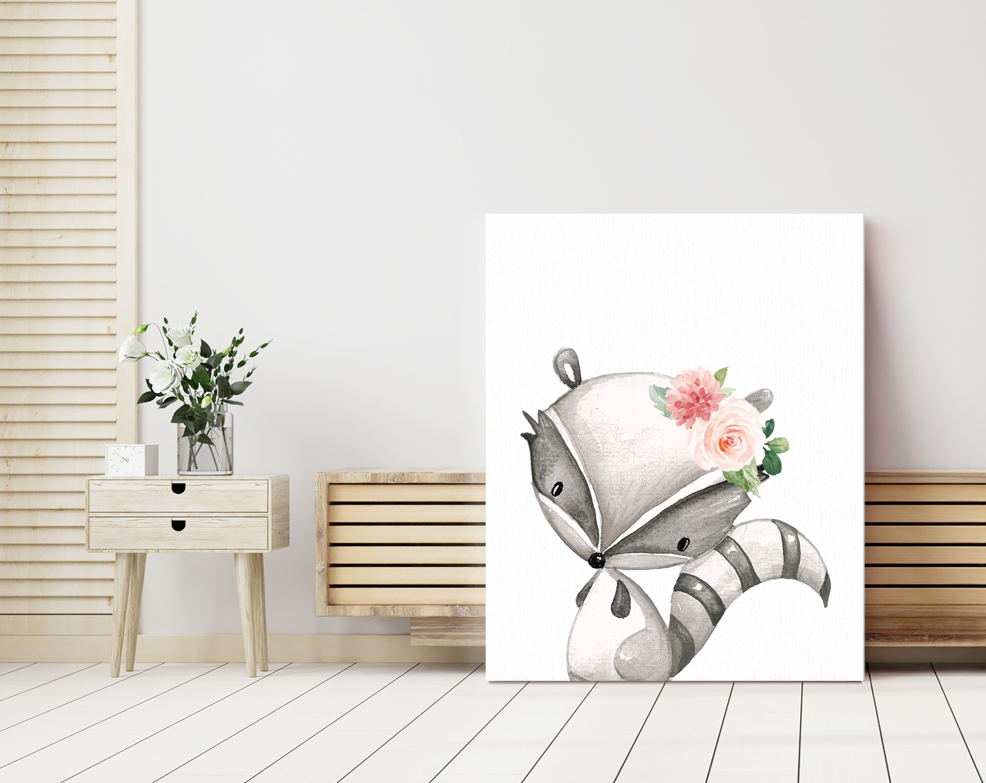 Pink Flowers Boho Woodland Animals Nursery Prints, Nursery Wall Art, Girl Nursery Decor, Printable File, SH12