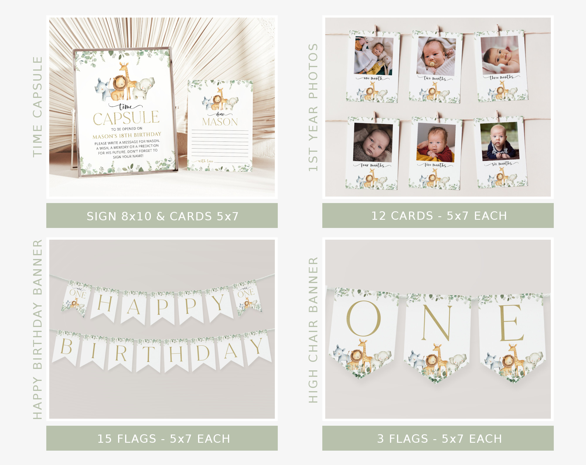 Safari Animals First Birthday Bundle, Boy Birthday, Printable File, Edit Yourself, SH23 Safari Animals First Birthday Bundle, Boy Birthday, Printable File, Edit Yourself, SH23