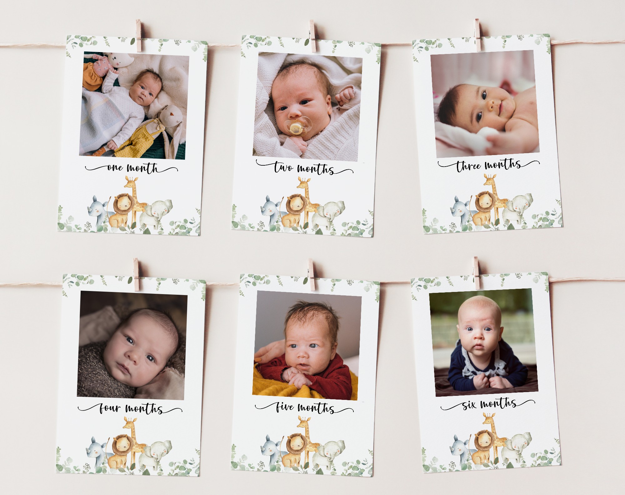 Safari Animals First Year Photos, First Birthday, Boy Birthday, Printable File, Edit Yourself, SH23 Safari Animals First Year Photos, First Birthday, Boy Birthday, Printable File, Edit Yourself, SH23