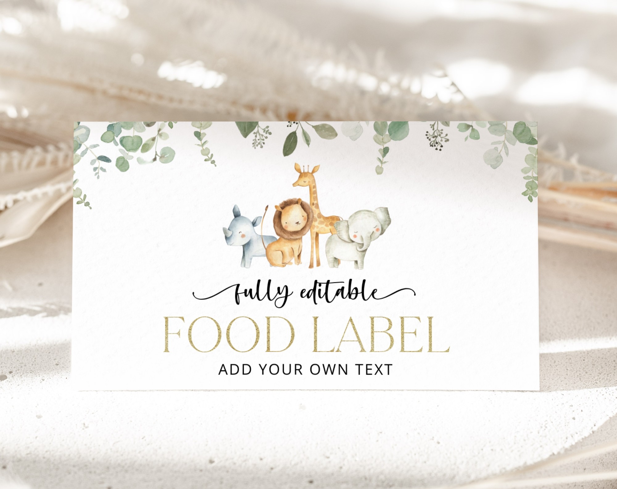 Safari Animals Food Label, First Birthday, Boy Birthday, Printable File, Edit Yourself, SH23