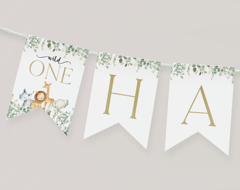 SH23 Happy Birthday Banner 2 Safari Animals Happy Birthday Banner, First Birthday, Boy Birthday, Printable File, Edit Yourself, SH23