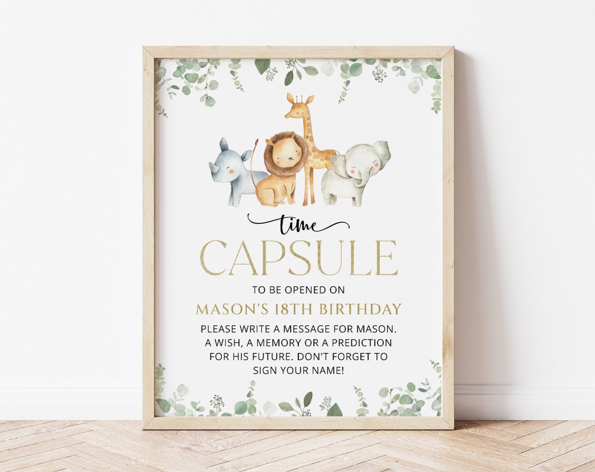 Safari Animals Time Capsule, First Birthday, Boy Birthday, Printable File, Edit Yourself, SH23 Safari Animals Time Capsule, First Birthday, Boy Birthday, Printable File, Edit Yourself, SH23