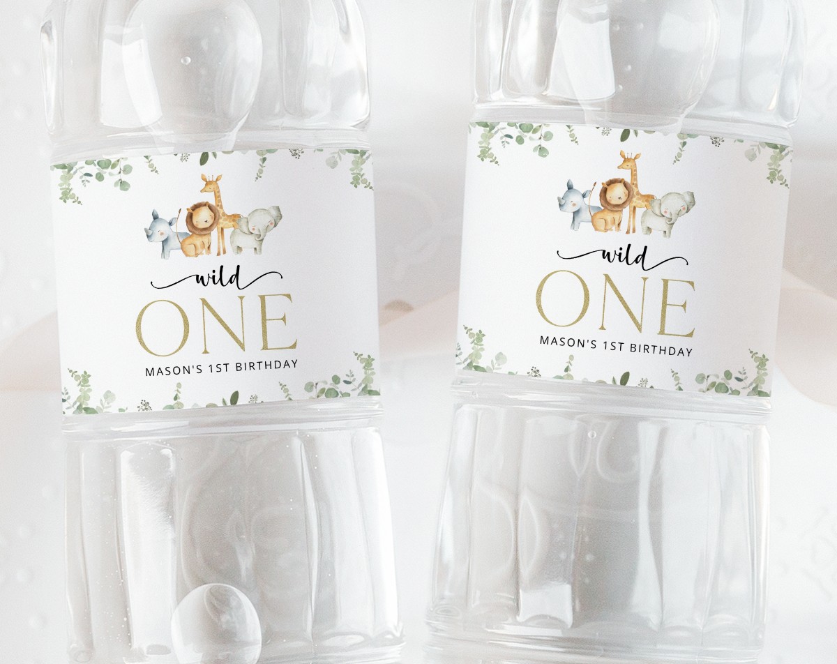Safari Animals Water Bottle Labels, First Birthday, Boy Birthday, Printable File, Edit Yourself, SH23 Safari Animals Water Bottle Labels, First Birthday, Boy Birthday, Printable File, Edit Yourself, SH23