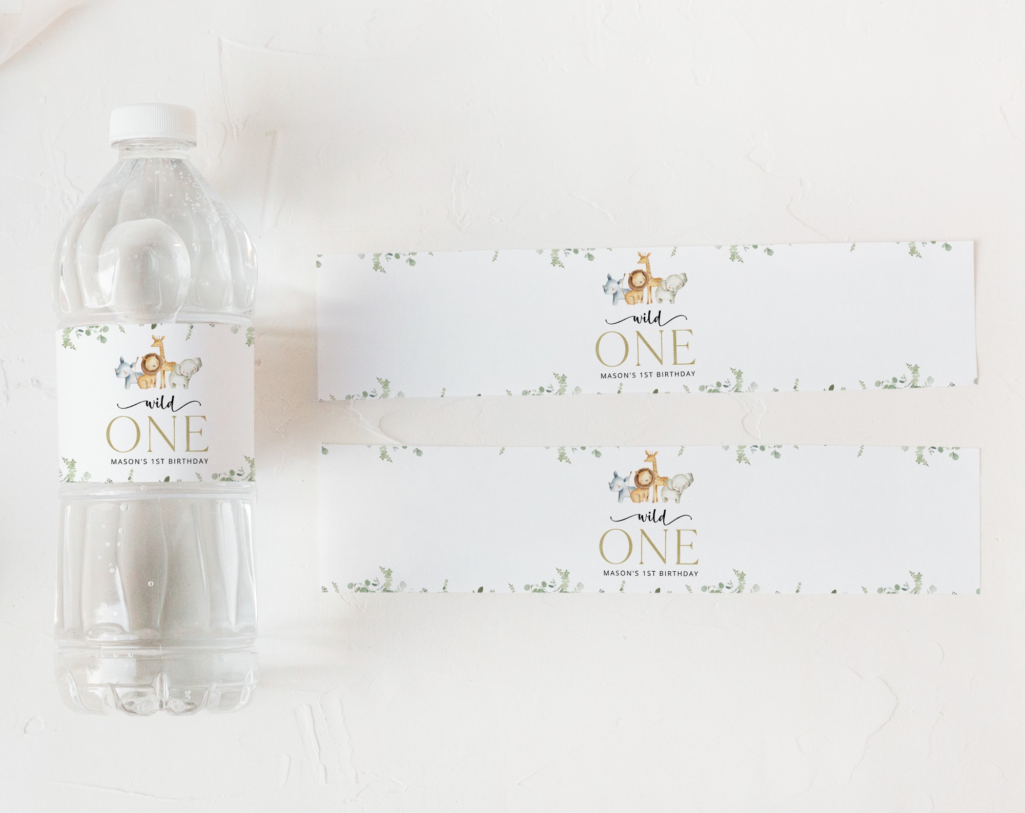 Safari Animals Water Bottle Labels, First Birthday, Boy Birthday, Printable File, Edit Yourself, SH23