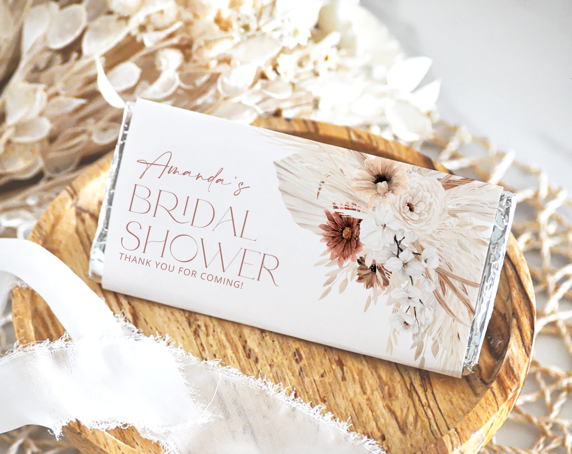 Pampas Grass Terracotta Chocolate Bar Wrapper, Candy Bar Wrapper, Bridal Shower, Printable File, Edit Yourself, SH13 Pampas Grass Terracotta Chocolate Bar Wrapper, Candy Bar Wrapper, Bridal Shower, Printable File, Edit Yourself, SH13