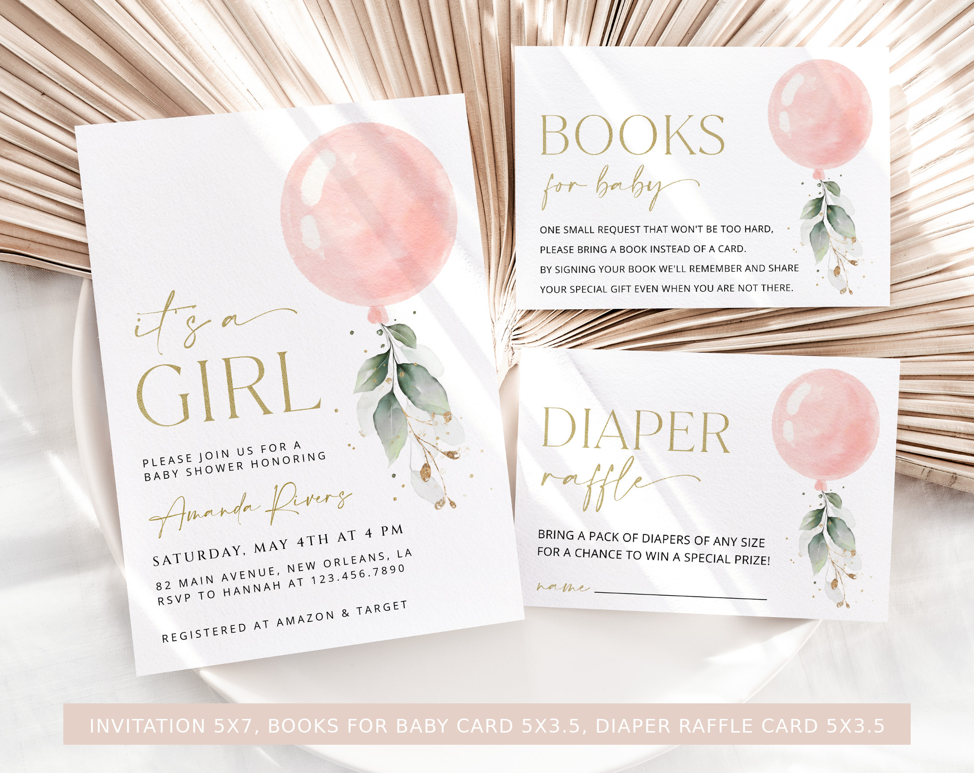 Pink Balloon Baby Shower Bundle, Girl Baby Shower, Printable File, Edit Yourself, SH14