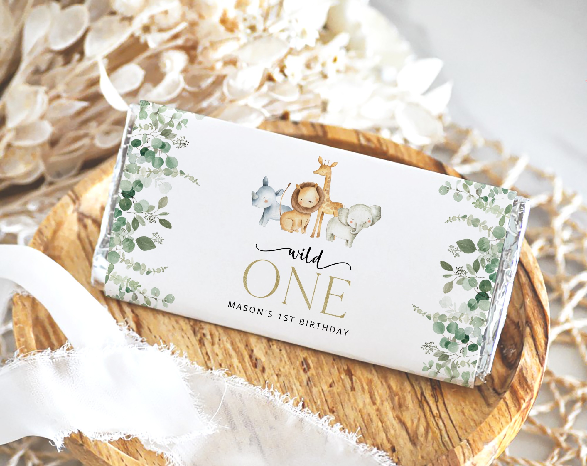 Safari Animals Chocolate Bar Wrapper, Candy Bar Wrapper, First Birthday, Boy Birthday, Printable File, Edit Yourself, SH23