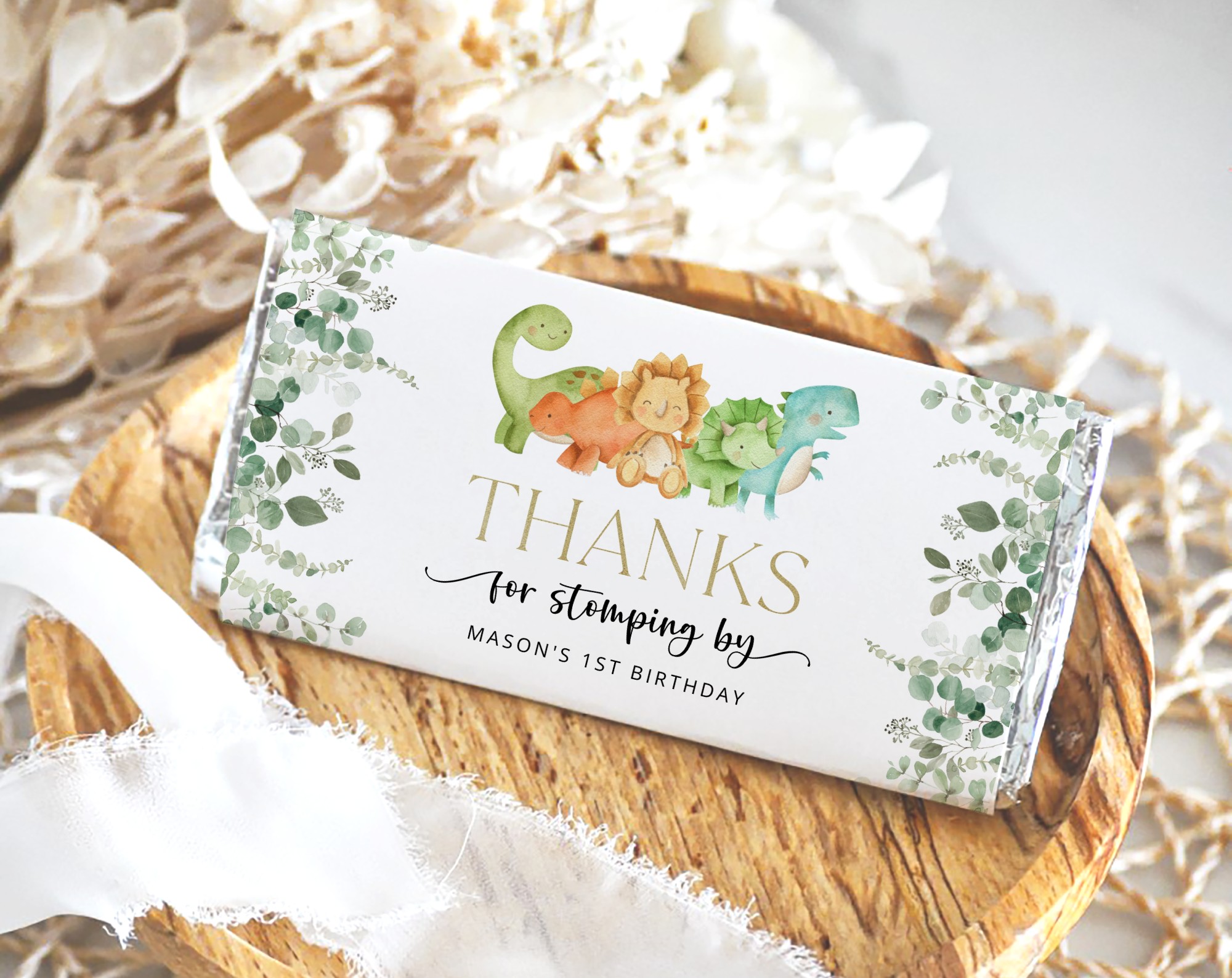 Cute Dinosaurs Chocolate Bar Wrapper, Candy Bar Wrapper, First Birthday, Boy Birthday, Printable File, Edit Yourself, SH25