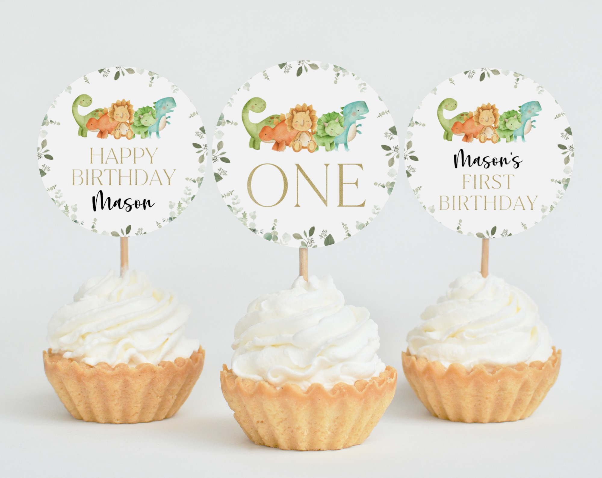 Cute Dinosaurs Cupcake Toppers, First Birthday, Boy Birthday, Printable File, Edit Yourself, SH25