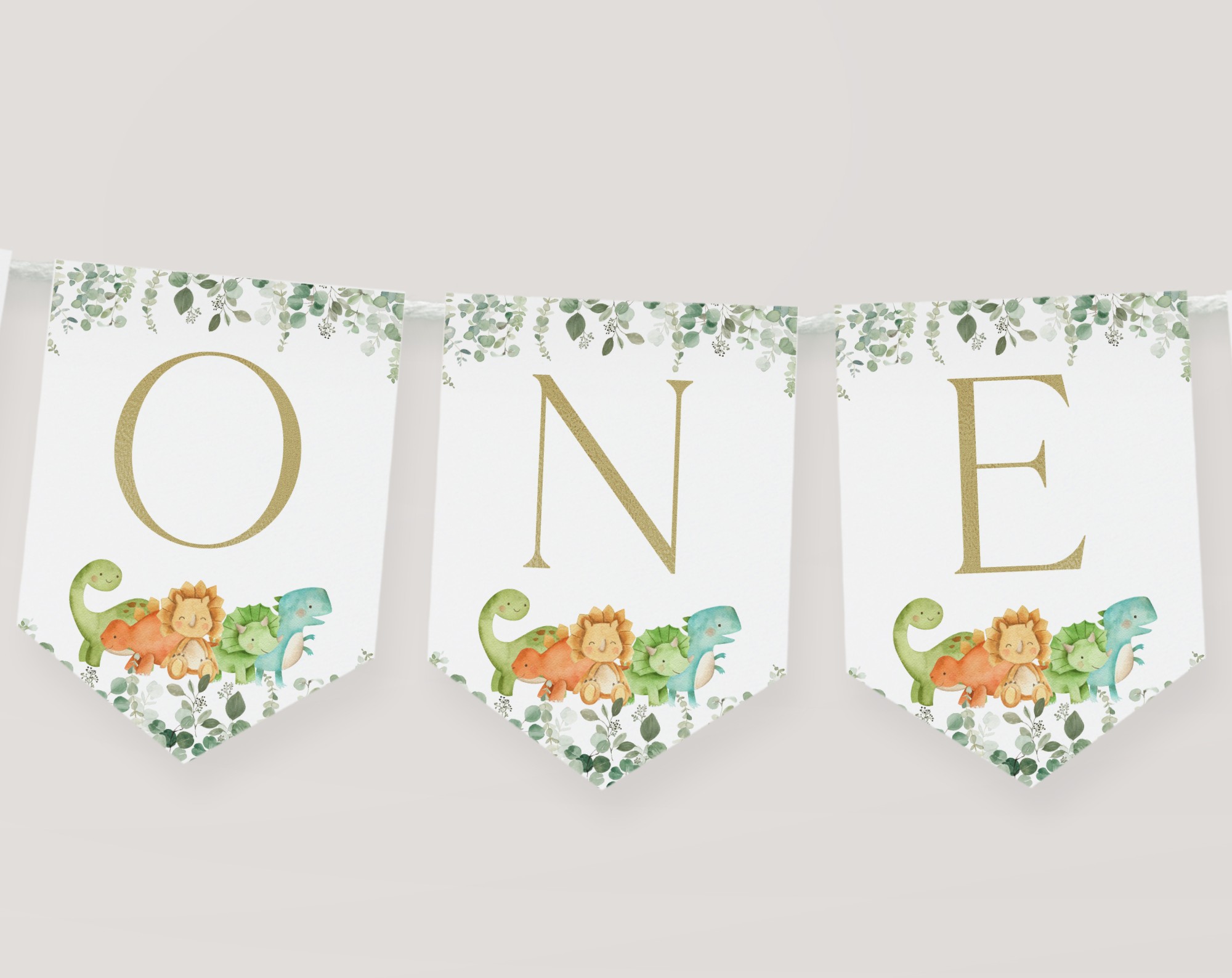 Cute Dinosaurs One High Chair Banner, First Birthday, Boy Birthday, Printable File, Edit Yourself, SH25