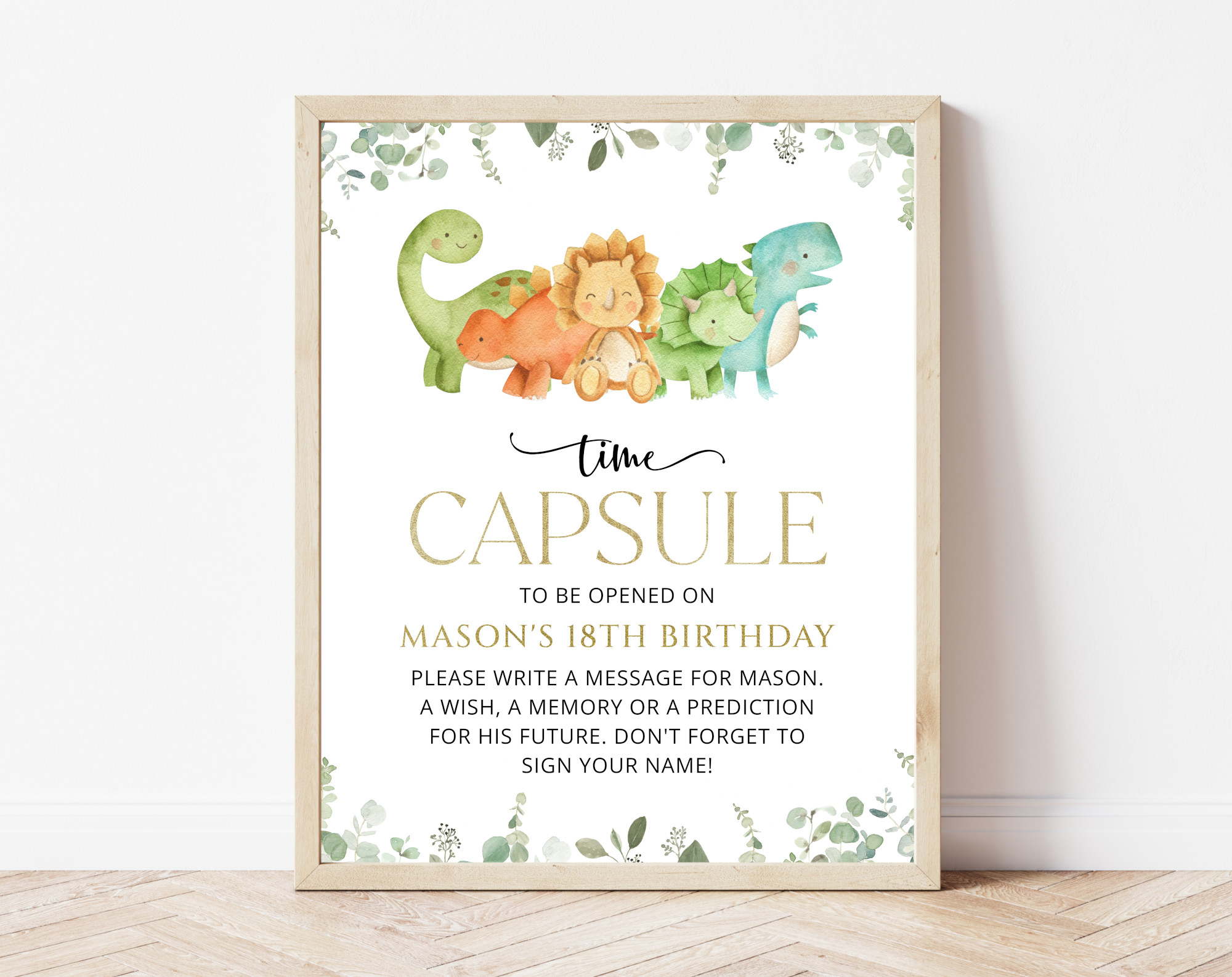 Cute Dinosaurs Time Capsule, First Birthday, Boy Birthday, Printable File, Edit Yourself, SH25