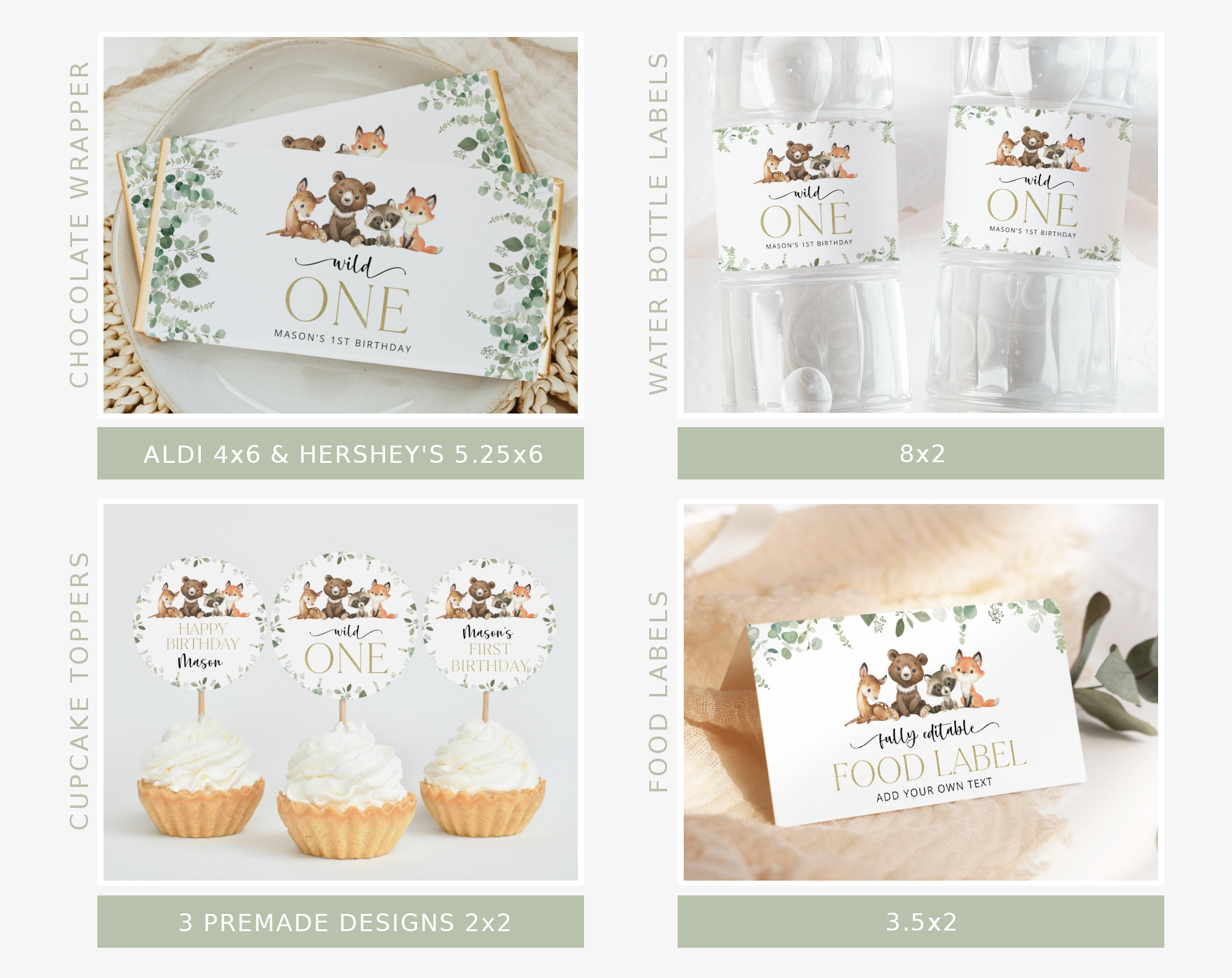 Forest Animals First Birthday Bundle, Printable File, Edit Yourself, SH28