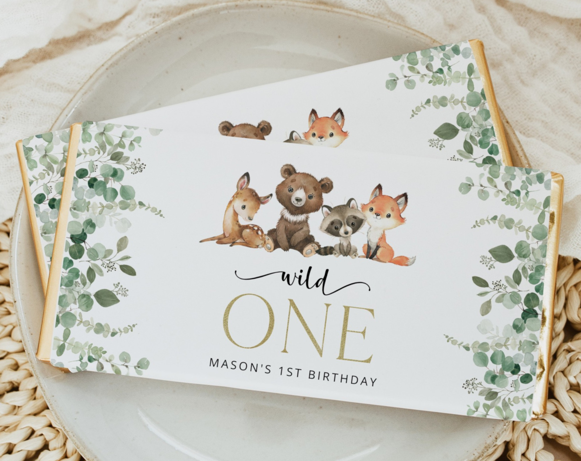 Forest Animals Chocolate Bar Wrapper, Candy Bar Wrapper, First Birthday, Printable File, Edit Yourself, SH28
