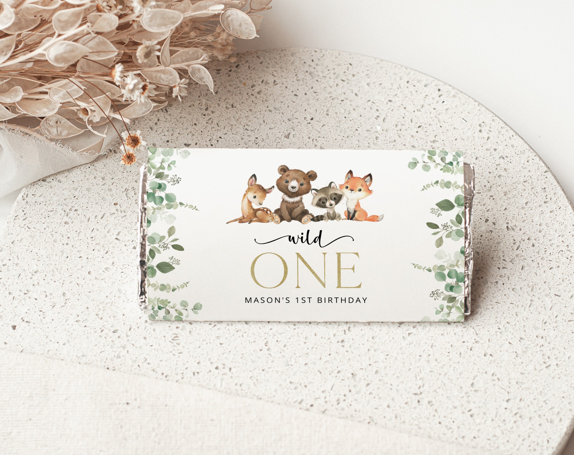 Forest Animals Chocolate Bar Wrapper, Candy Bar Wrapper, First Birthday, Printable File, Edit Yourself, SH28