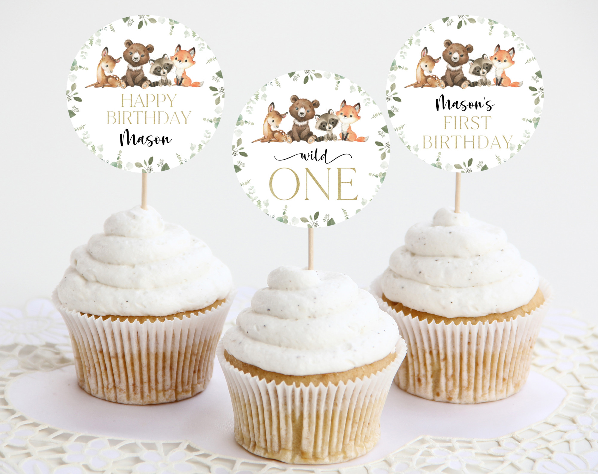 Forest Animals Cupcake Toppers, First Birthday, Printable File, Edit Yourself, SH28 Forest Animals Cupcake Toppers, First Birthday, Printable File, Edit Yourself, SH28