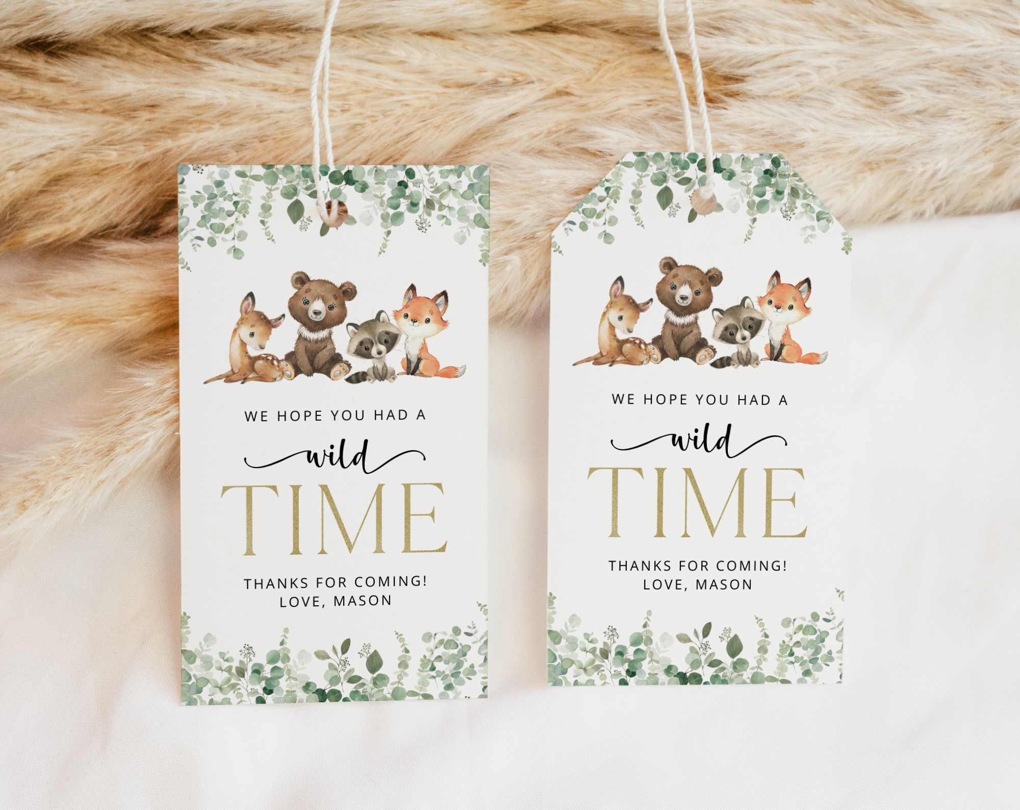 Forest Animals Favor Tags, Gift Tags, First Birthday, Printable File, Edit Yourself, SH28