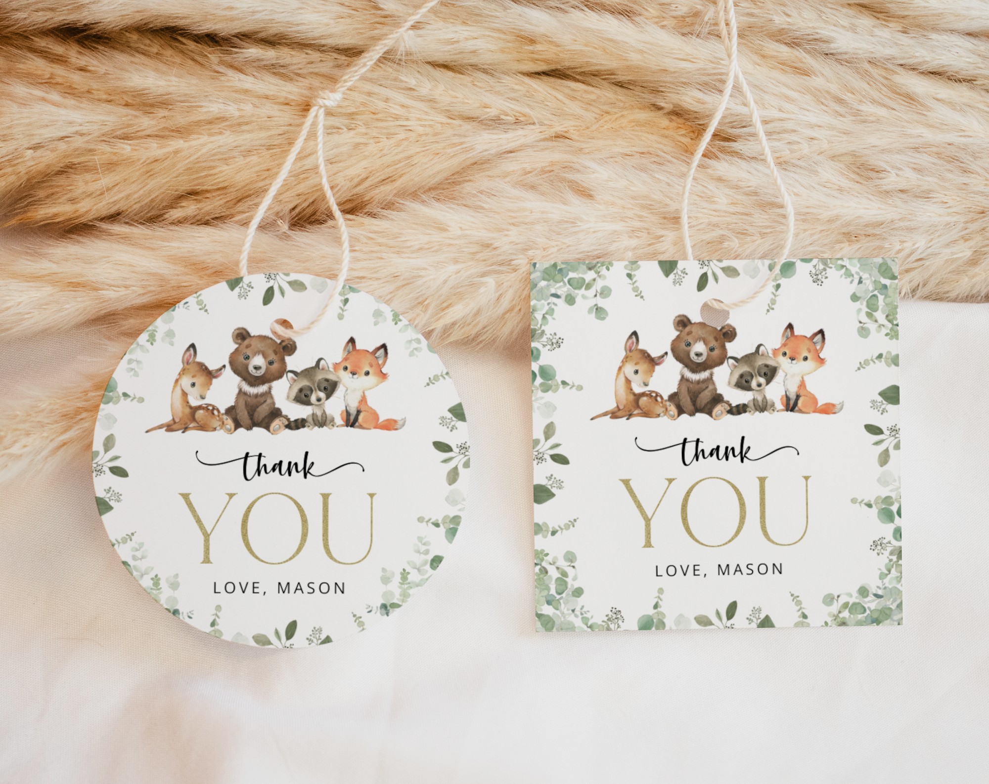 Forest Animals Favor Tags, Gift Tags, First Birthday, Printable File, Edit Yourself, SH28