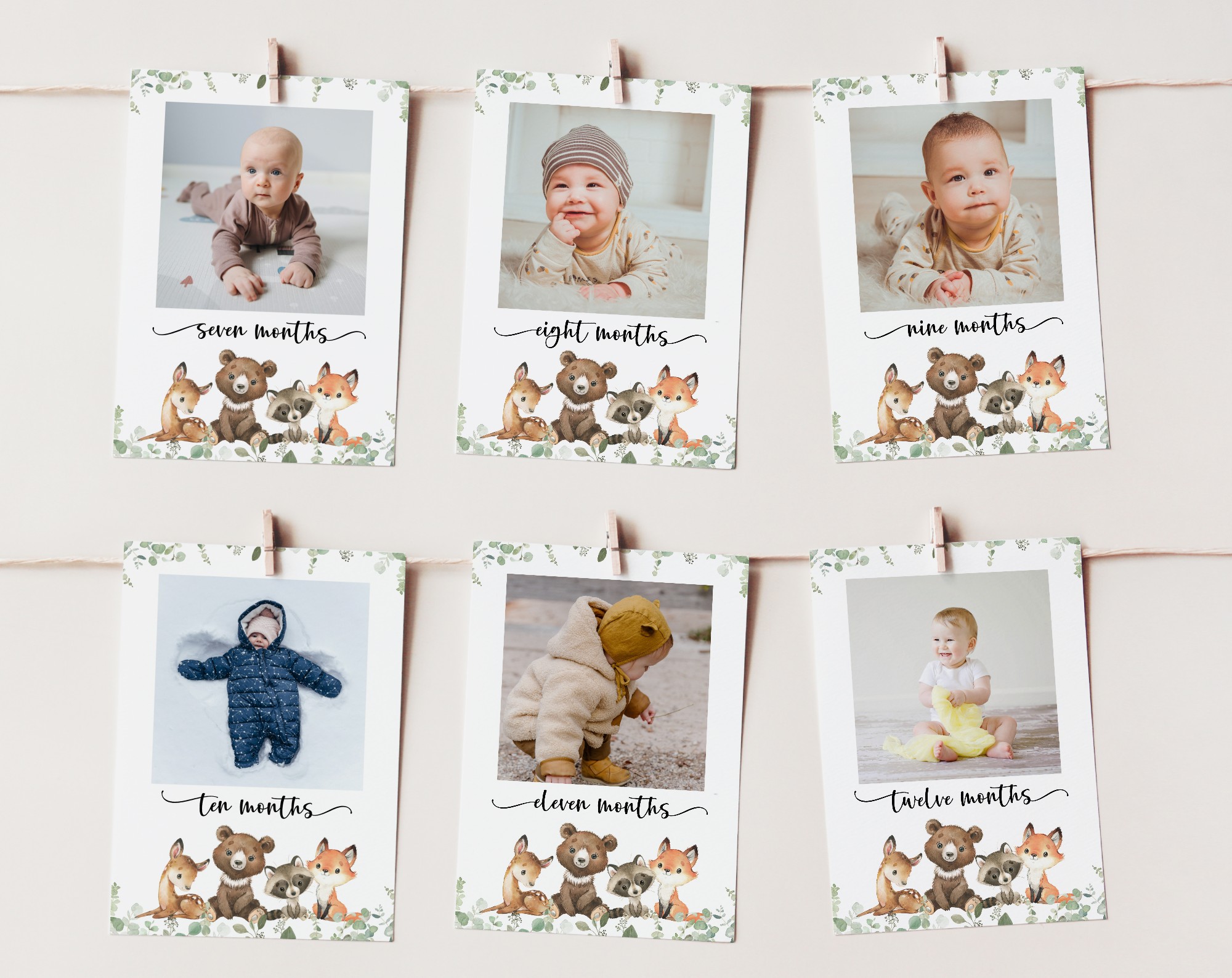 Forest Animals First Year Photos, First Birthday, Printable File, Edit Yourself, SH28