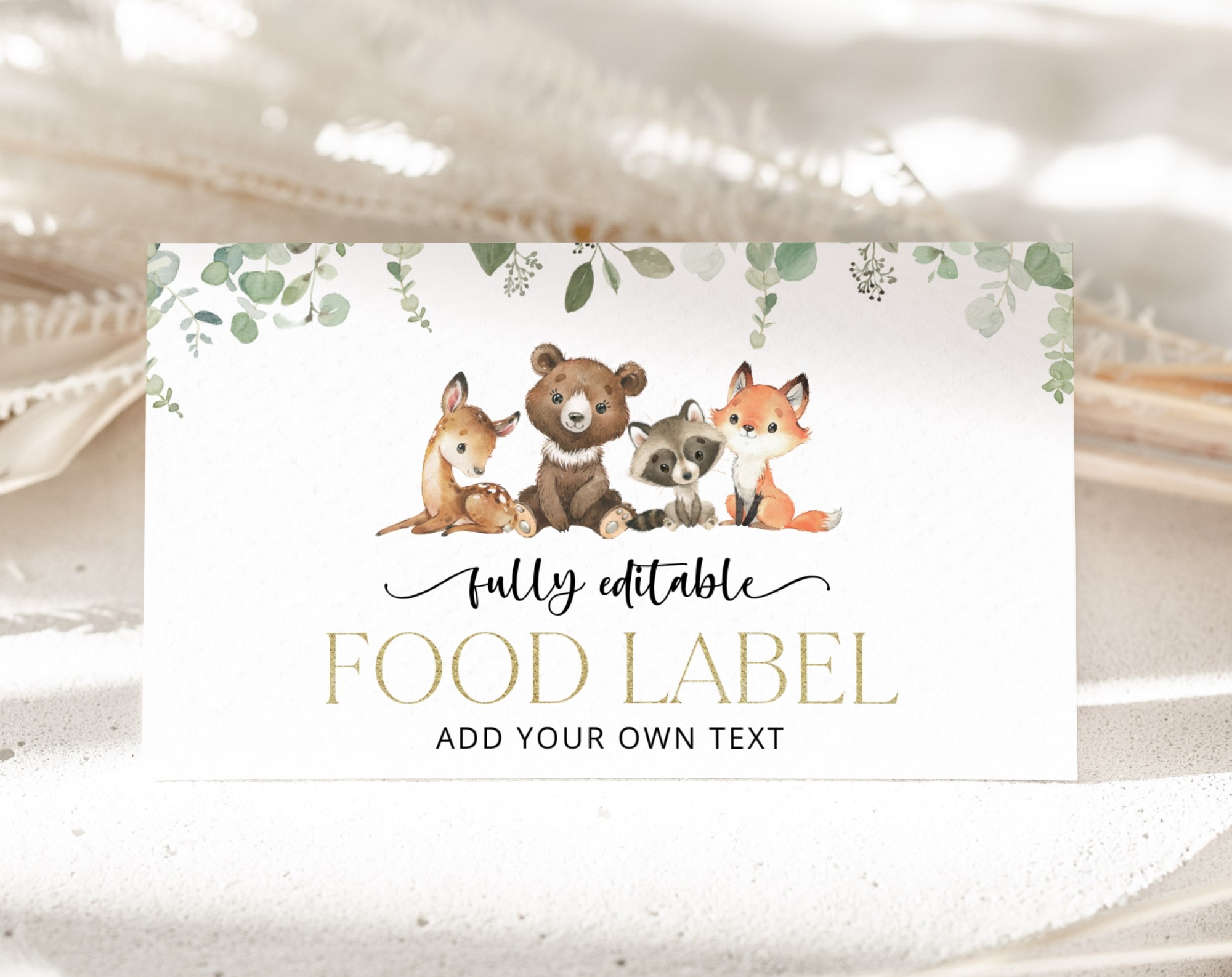 Forest Animals Food Label, First Birthday, Printable File, Edit Yourself, SH28