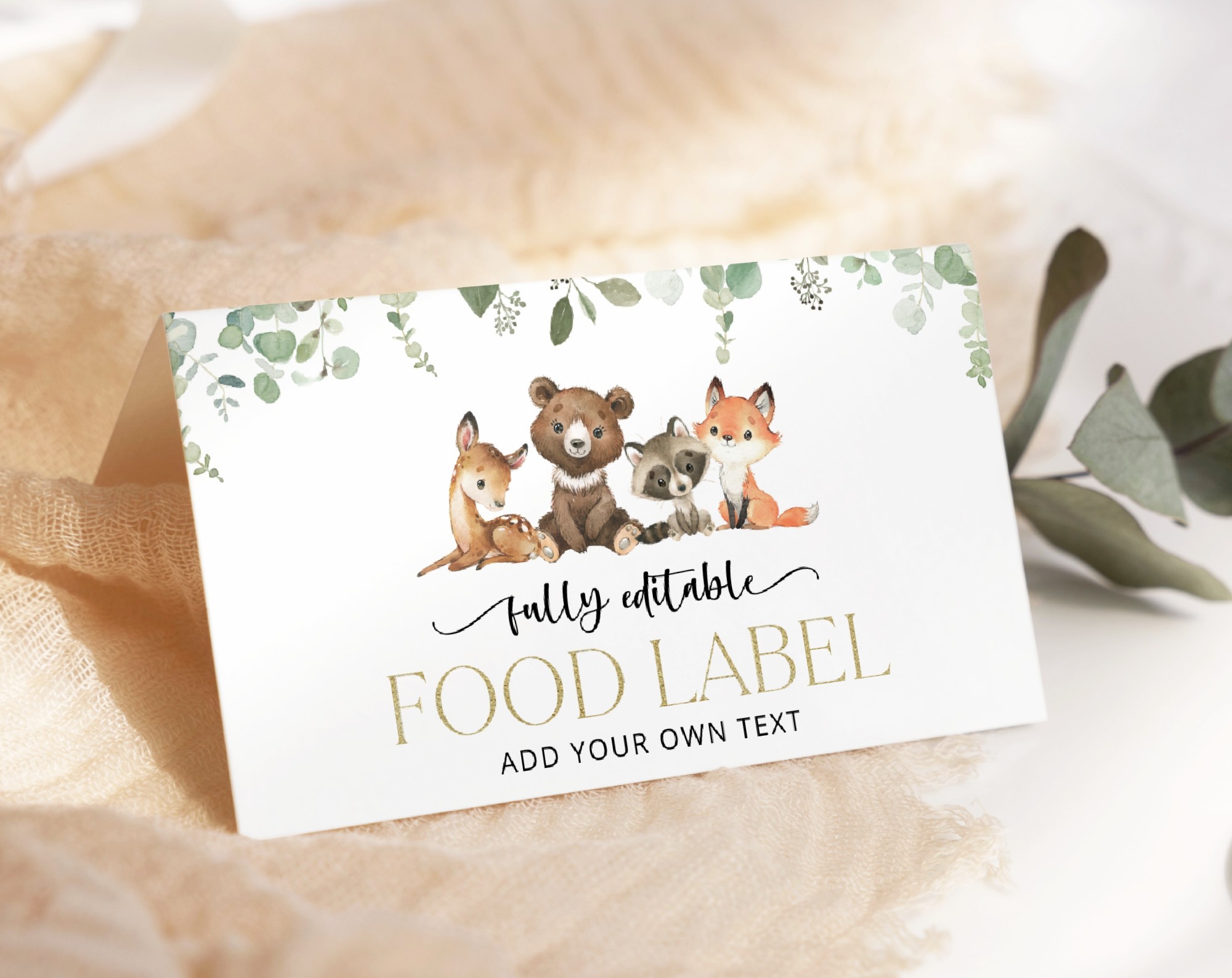 Forest Animals Food Label, First Birthday, Printable File, Edit Yourself, SH28