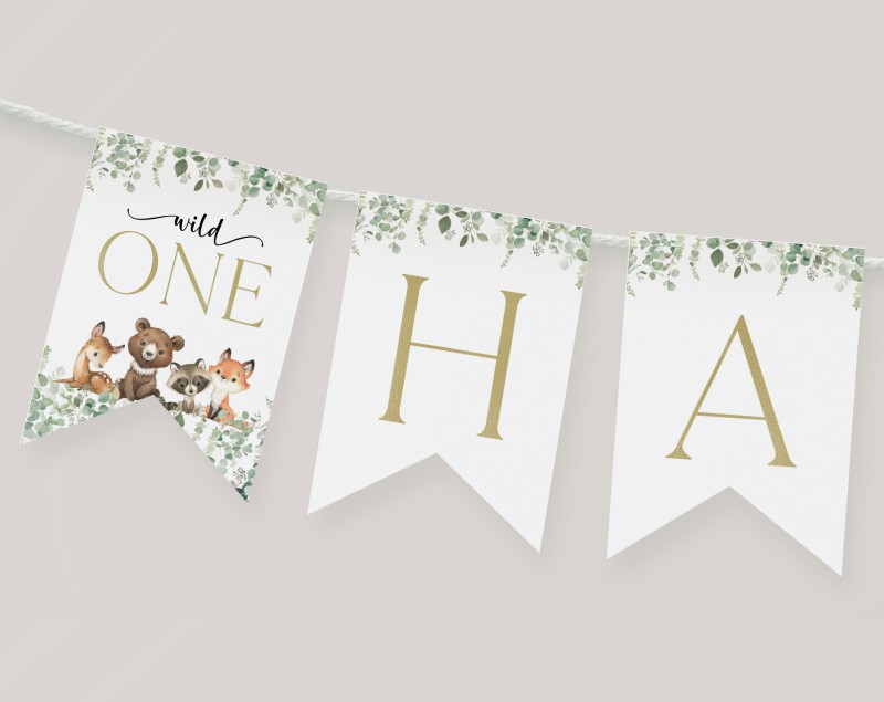 Forest Animals Happy Birthday Banner, First Birthday, Printable File, Edit Yourself, SH28 Forest Animals Happy Birthday Banner, First Birthday, Printable File, Edit Yourself, SH28