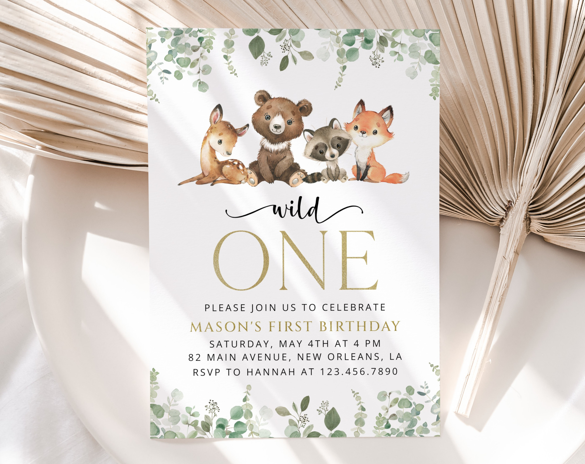 Forest Animals First Birthday Invitation, Birthday Stationery, Printable File, Edit Yourself, SH28 Forest Animals First Birthday Invitation, Birthday Stationery, Printable File, Edit Yourself, SH28
