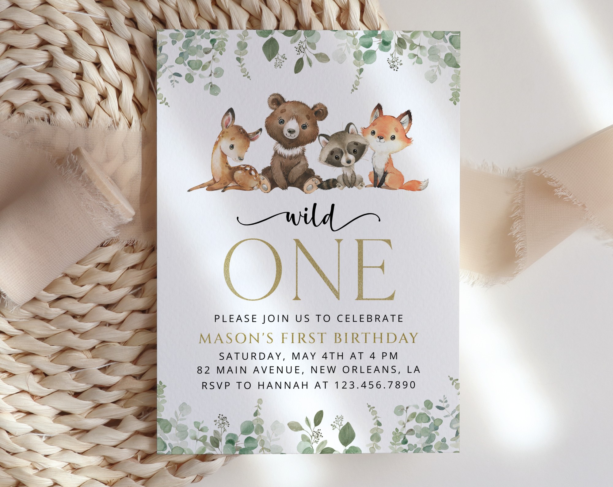 Forest Animals First Birthday Invitation, Birthday Stationery, Printable File, Edit Yourself, SH28 Forest Animals First Birthday Invitation, Birthday Stationery, Printable File, Edit Yourself, SH28
