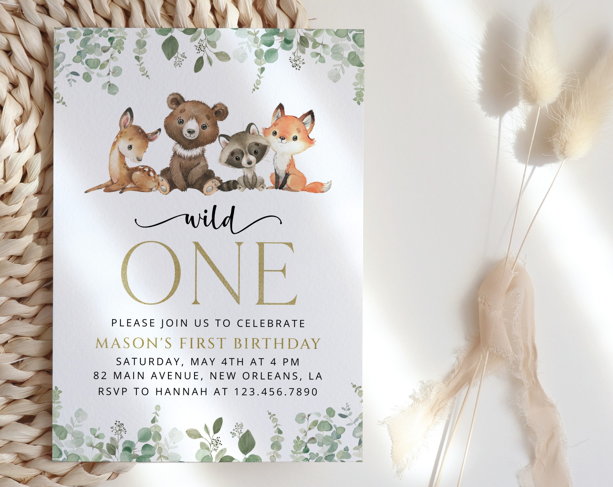 Forest Animals First Birthday Invitation, Birthday Stationery, Printable File, Edit Yourself, SH28 Forest Animals First Birthday Invitation, Birthday Stationery, Printable File, Edit Yourself, SH28
