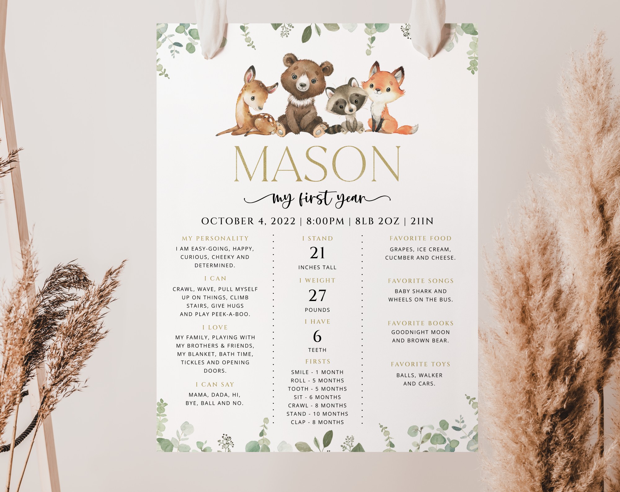 Forest Animals Milestone Sign, Birthday Sign, First Birthday, Printable File, Edit Yourself, SH28 Forest Animals Milestone Sign, Birthday Sign, First Birthday, Printable File, Edit Yourself, SH28