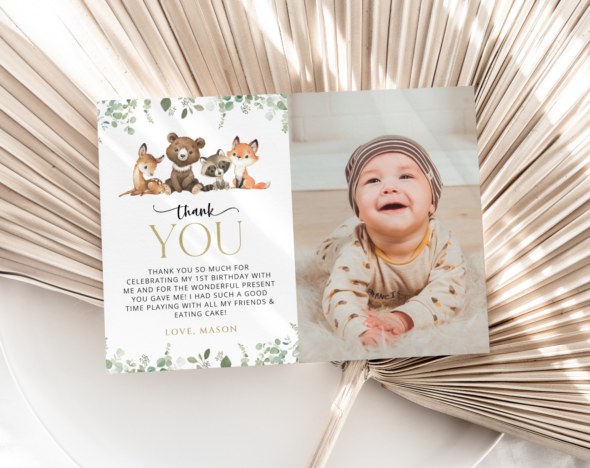 Forest Animals Thank You Card, First Birthday, Printable File, Edit Yourself, SH28 Forest Animals Thank You Card, First Birthday, Printable File, Edit Yourself, SH28