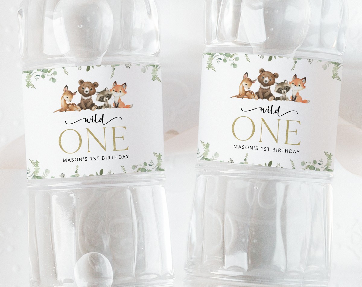 Forest Animals Water Bottle Labels, First Birthday, Printable File, Edit Yourself, SH28 Forest Animals Water Bottle Labels, First Birthday, Printable File, Edit Yourself, SH28