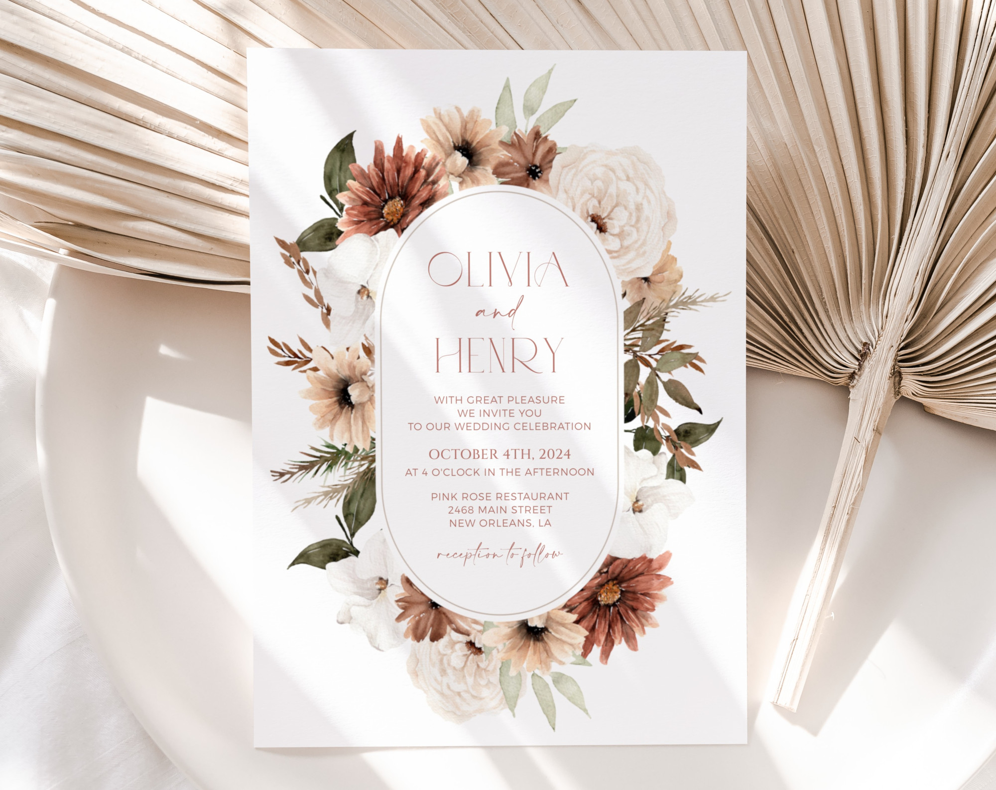 Boho Flowers Wedding Invitation Set, Wedding Stationery, Printable File, Edit Yourself, SH32 Boho Flowers Wedding Invitation Set, Wedding Stationery, Printable File, Edit Yourself, SH32
