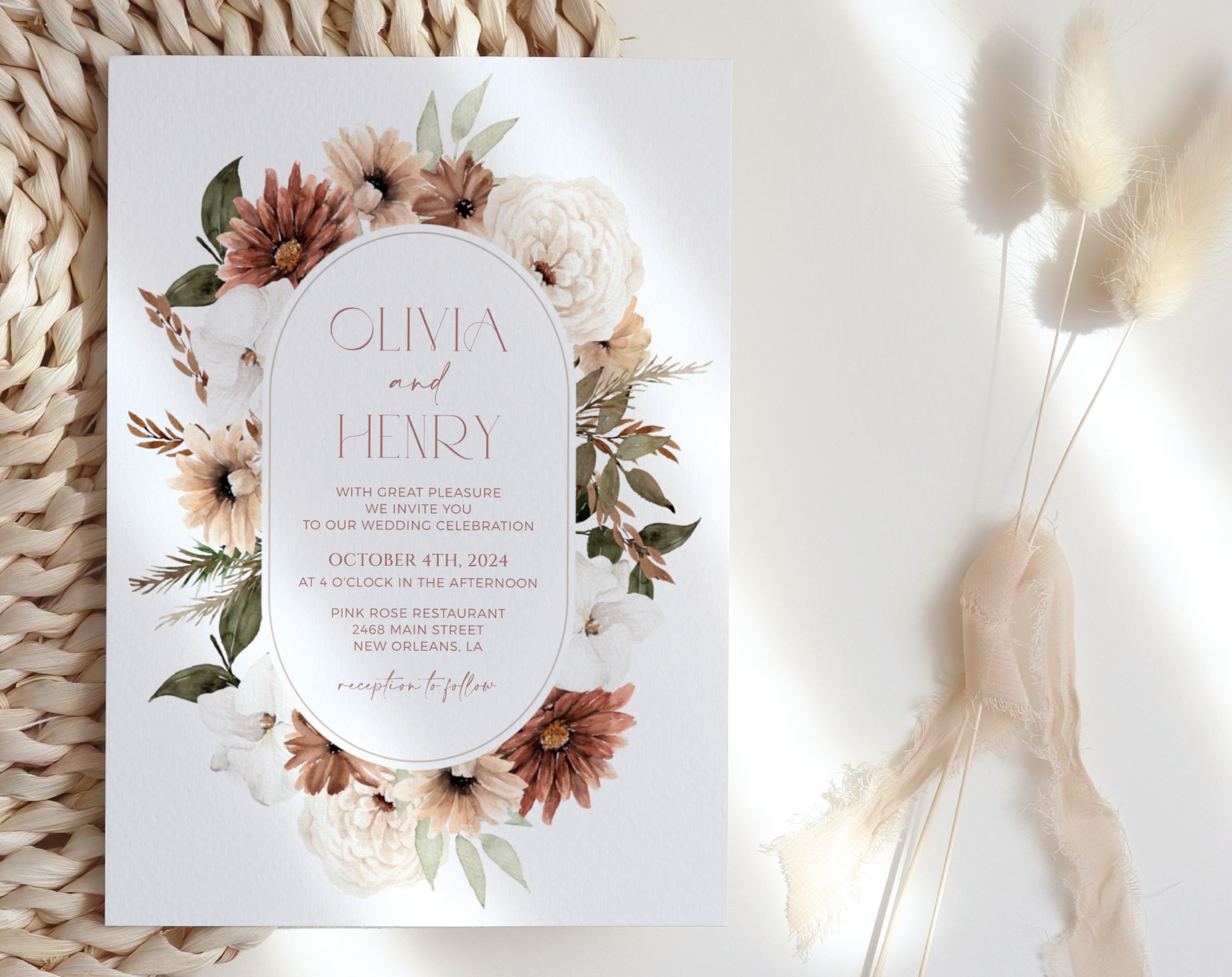 Boho Flowers Wedding Invitation Set, Wedding Stationery, Printable File, Edit Yourself, SH32 Boho Flowers Wedding Invitation Set, Wedding Stationery, Printable File, Edit Yourself, SH32