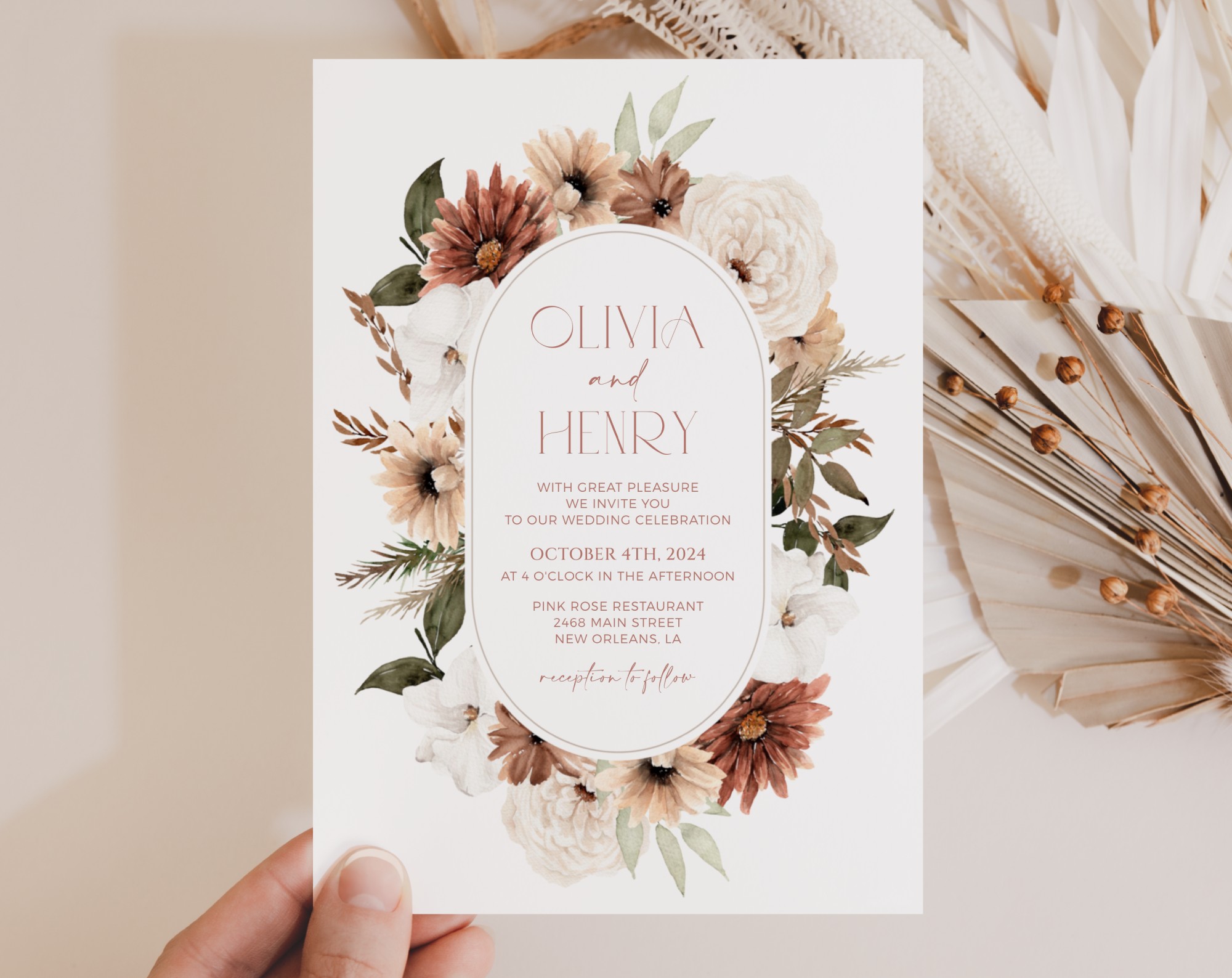 Boho Flowers Wedding Invitation Set, Wedding Stationery, Printable File, Edit Yourself, SH32 Boho Flowers Wedding Invitation Set, Wedding Stationery, Printable File, Edit Yourself, SH32