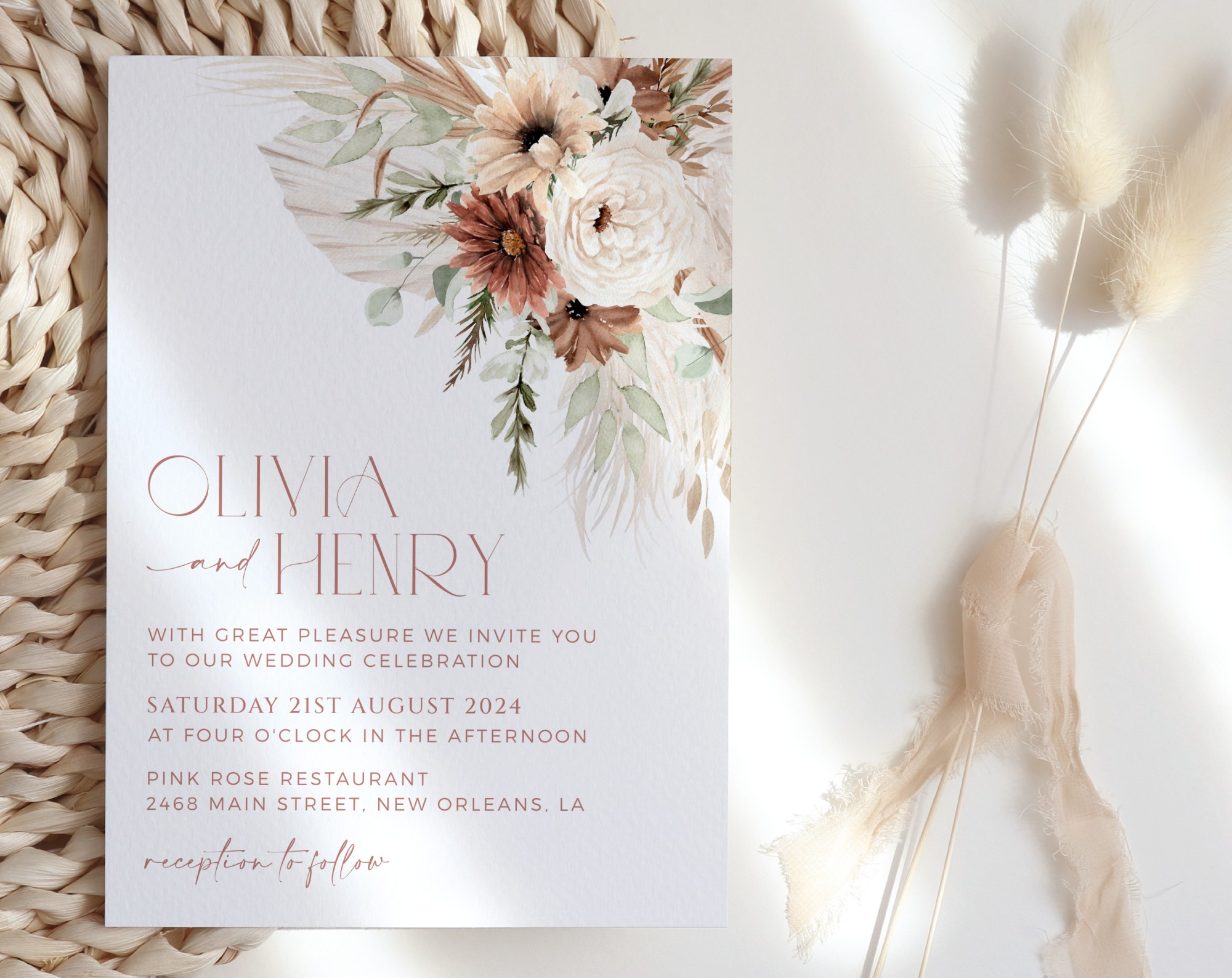 Boho Flowers Wedding Invitation Suite, Wedding Stationery, Printable File, Edit Yourself, SH32 Boho Flowers Wedding Invitation Suite, Wedding Stationery, Printable File, Edit Yourself, SH32