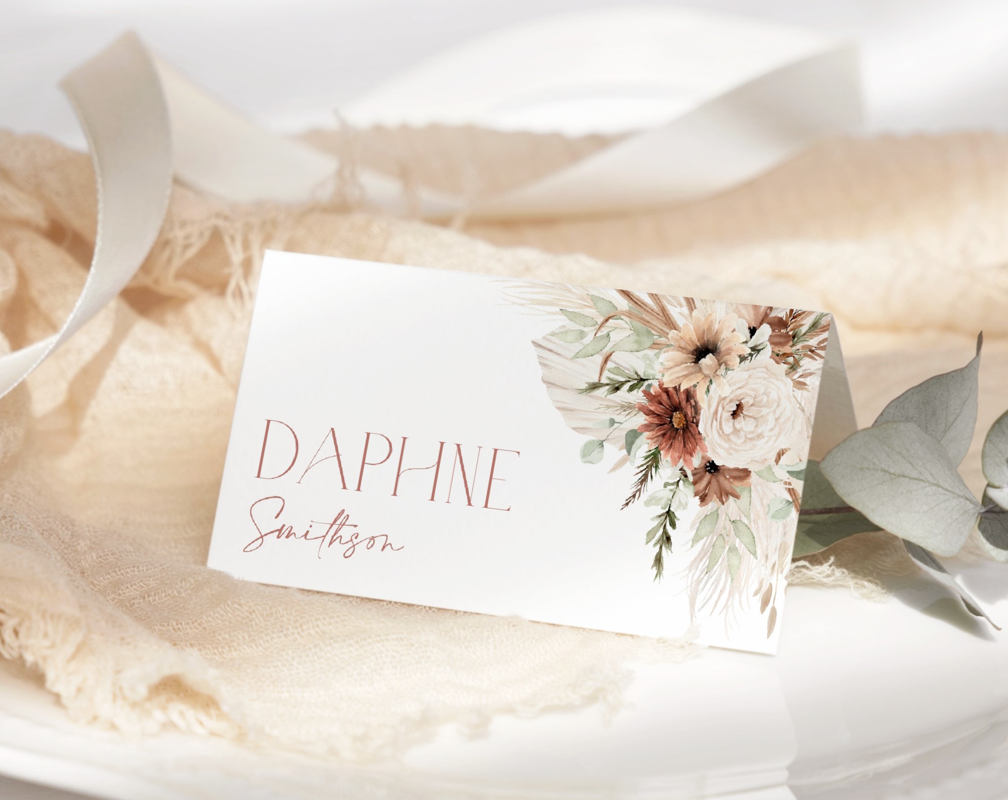 Boho Flowers Place Card, Wedding Stationery, Printable File, Edit Yourself, SH32 Boho Flowers Place Card, Wedding Stationery, Printable File, Edit Yourself, SH32