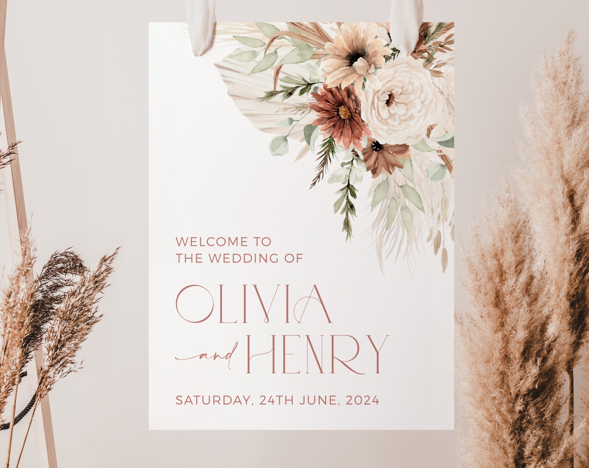 Boho Flowers Welcome Sign, Wedding Sign, Printable File, Edit Yourself, SH32 Boho Flowers Welcome Sign, Wedding Sign, Printable File, Edit Yourself, SH32