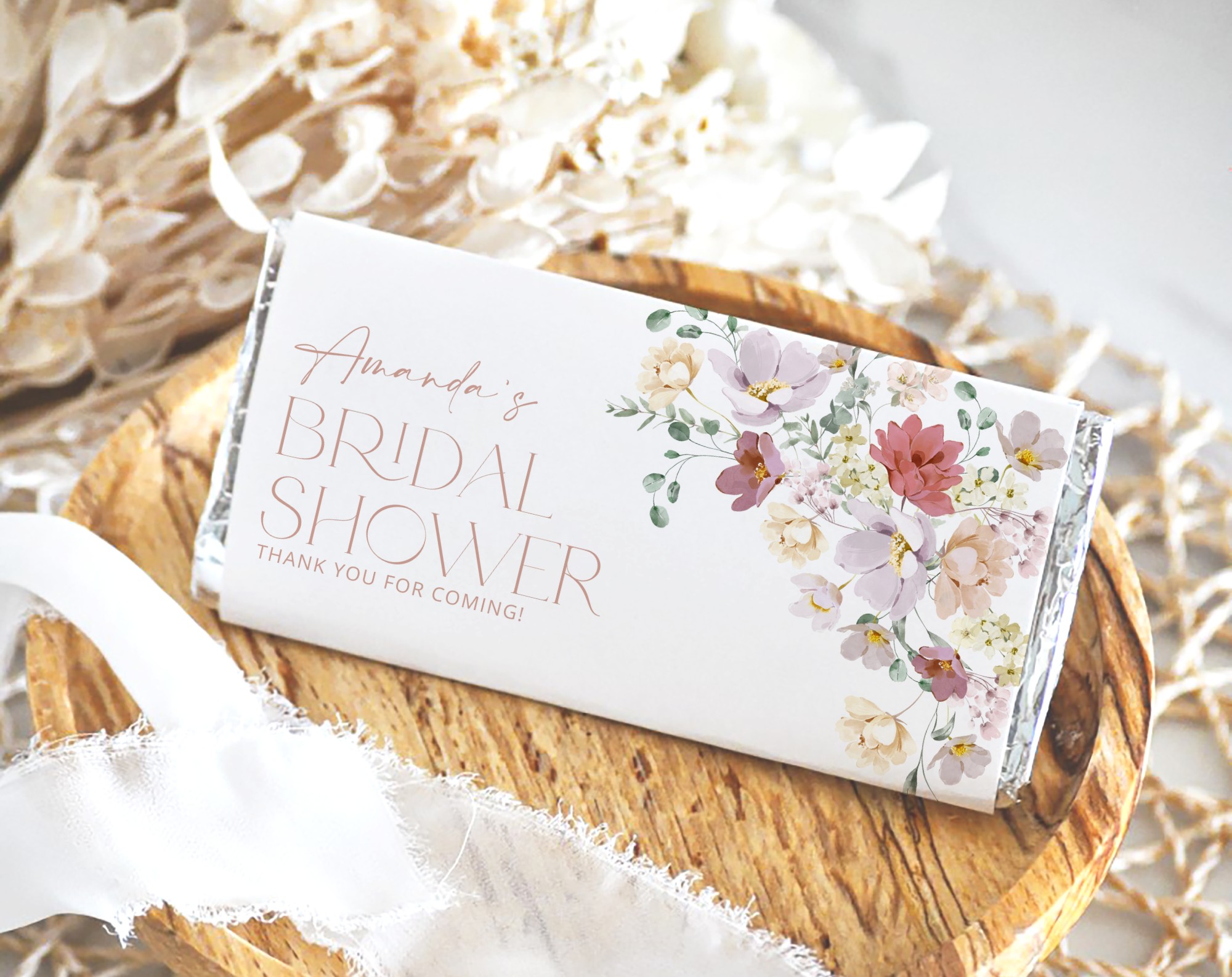 Colorful Flowers Chocolate Bar Wrapper, Candy Bar Wrapper, Bridal Shower, Printable File, Edit Yourself, SH40